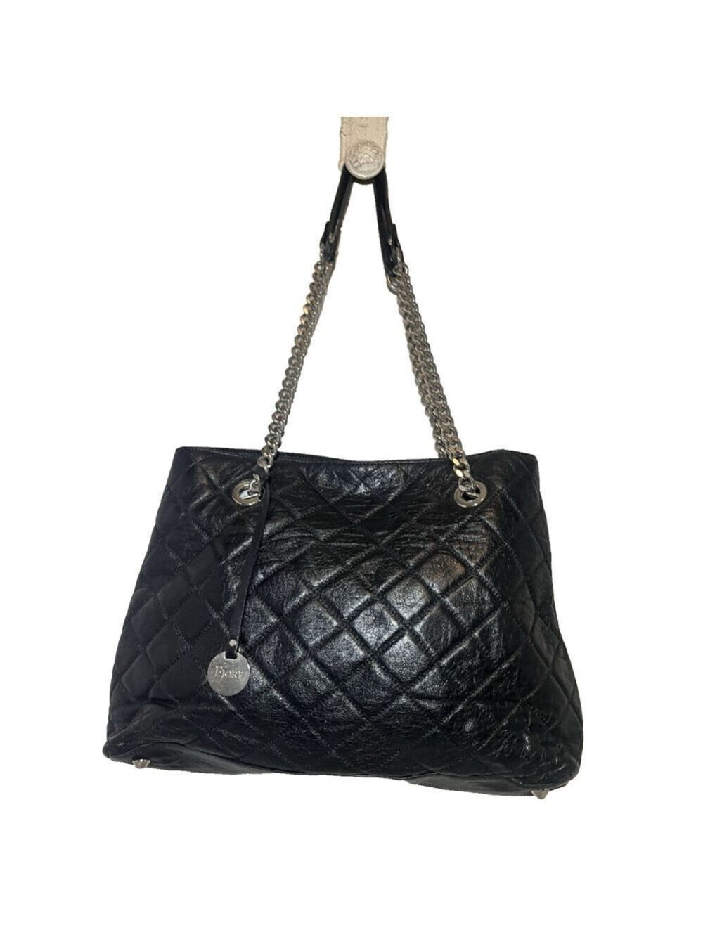FIORE shoulder black quilted leather bag Italy